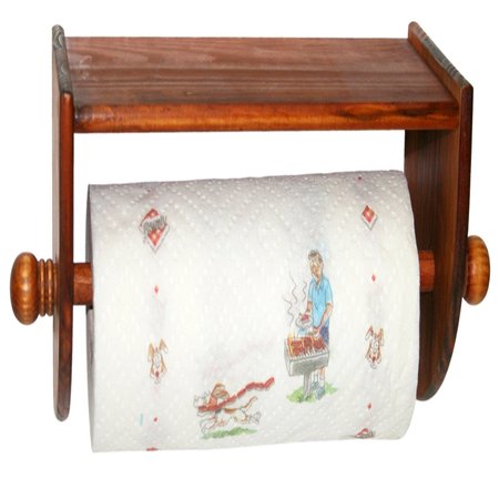 HOME BASICS Quick Install Rustic Pine Wood Wall Mounted Paper Towel Holder with Flat Top, Brown PH01130